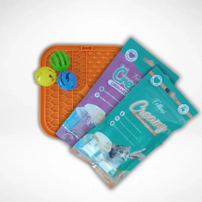 😻 Kit Michi Goloso: Lick Mat + 2 Cremys + 4 Pelotas