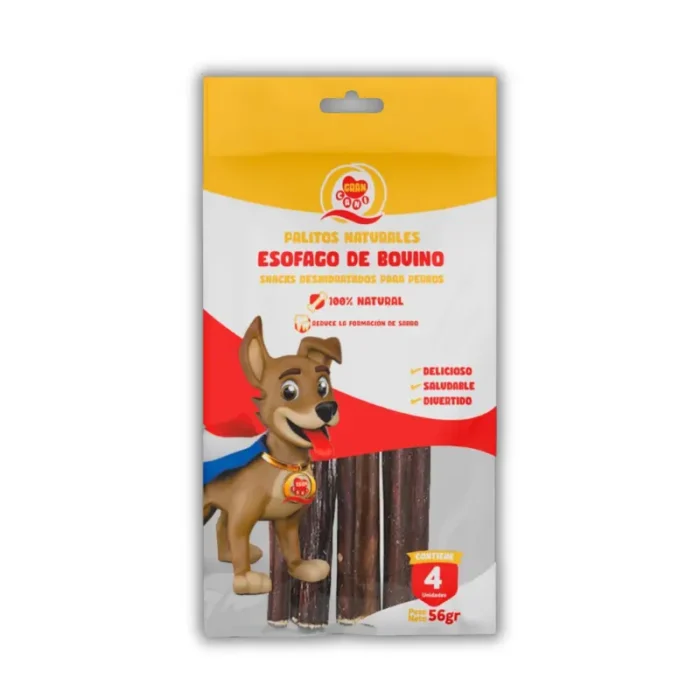Palitos de Esófago de Bovino para Perros - Snack 100% Natural  (4 uds / 56g)